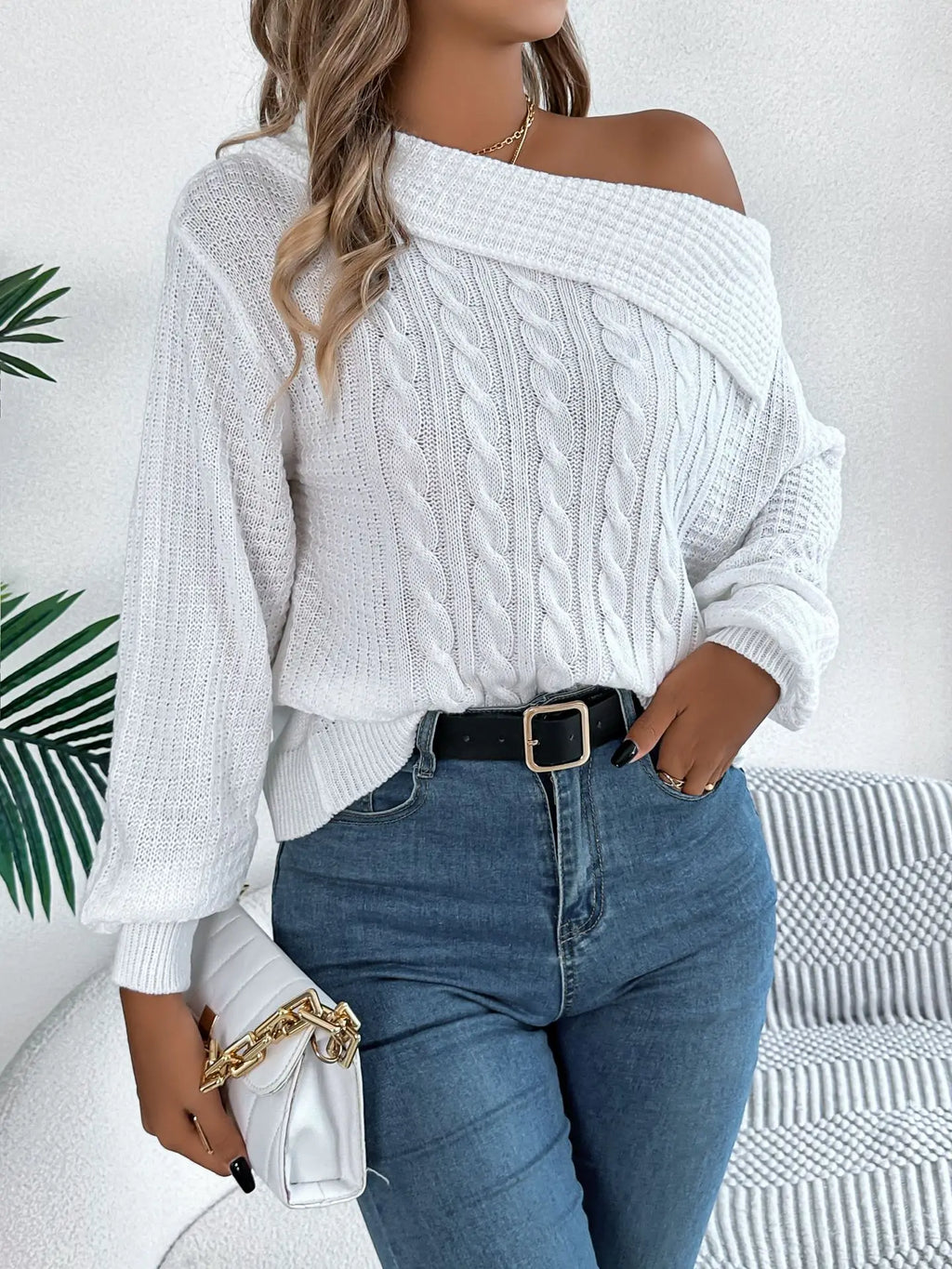 Breeze Knit Off-Shoulder Svetr
