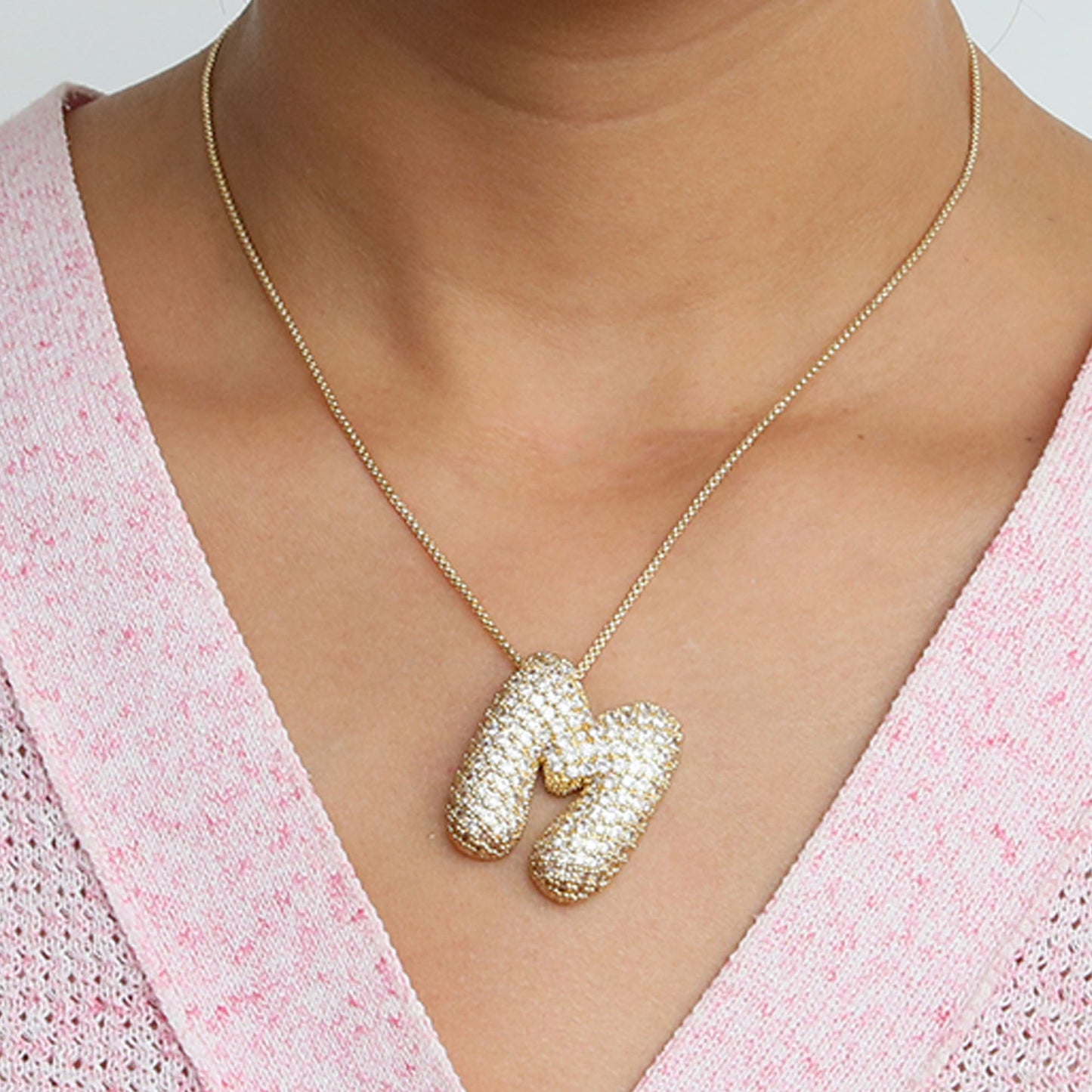 Bubble Initial Diamond Necklace